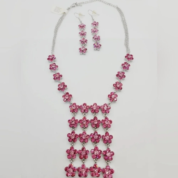 Rhodium necklace and earrings set - Picture 1 of 4